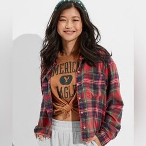 Red American Eagle Cropped Flannel